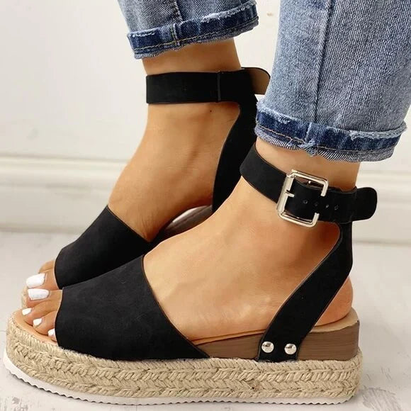 Platform Wedge Sandals Adjustable Ankle Strap Open Toe