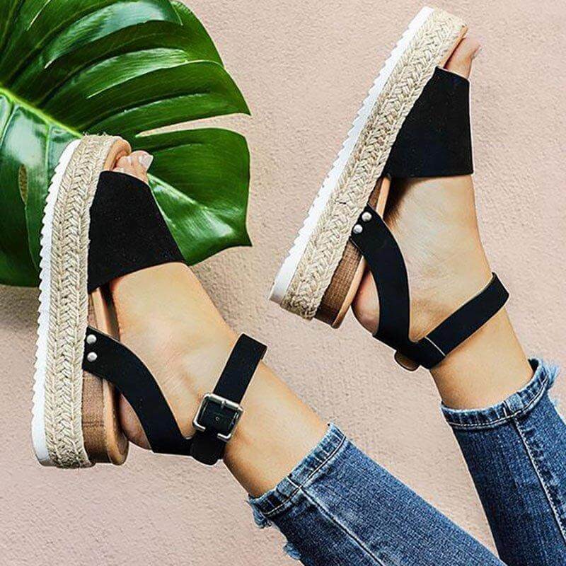 Platform Wedge Sandals Adjustable Ankle Strap Open Toe