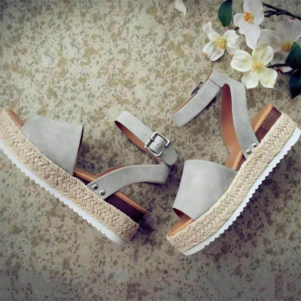 Platform Wedge Sandals Adjustable Ankle Strap Open Toe