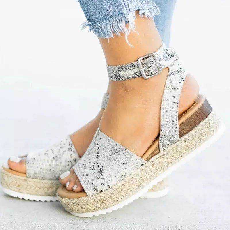 Platform Wedge Sandals Adjustable Ankle Strap Open Toe