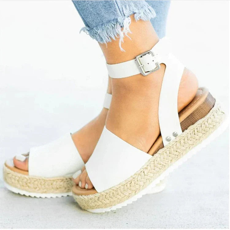 Platform Wedge Sandals Adjustable Ankle Strap Open Toe