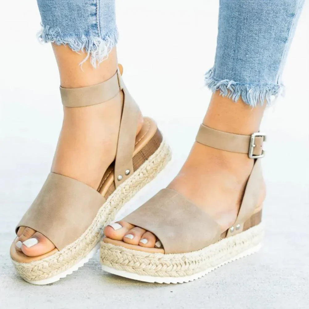 Platform Wedge Sandals Adjustable Ankle Strap Open Toe