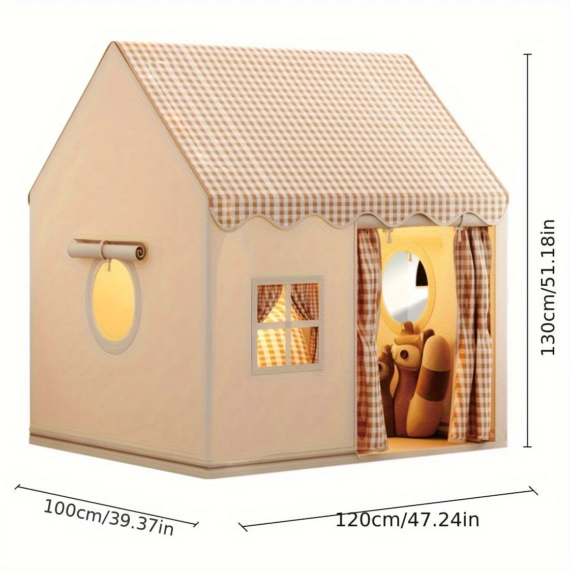 Play Tent Indoor Windows & Curtains Easy Assembly