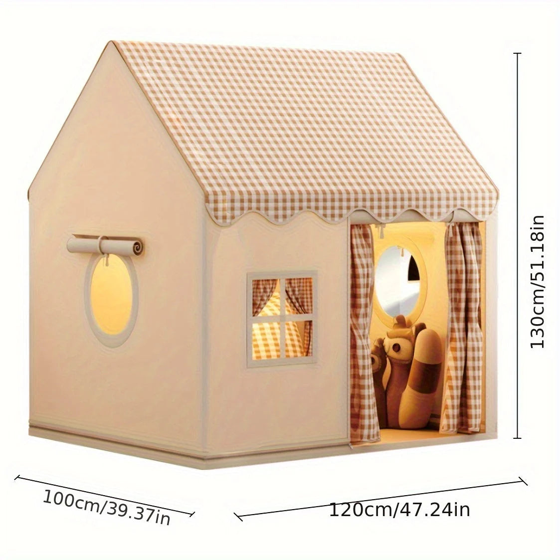Play Tent Indoor Windows & Curtains Easy Assembly