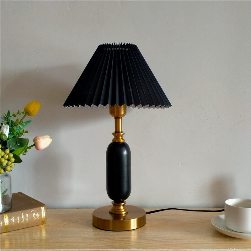 Pleated Shade & Sculpted Column Table Lamp