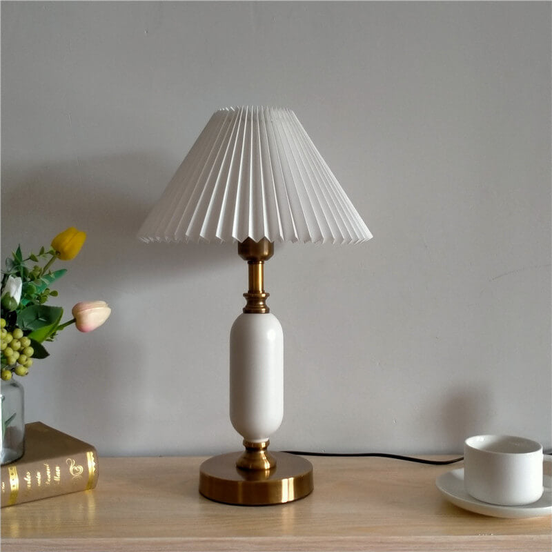 Pleated Shade & Sculpted Column Table Lamp