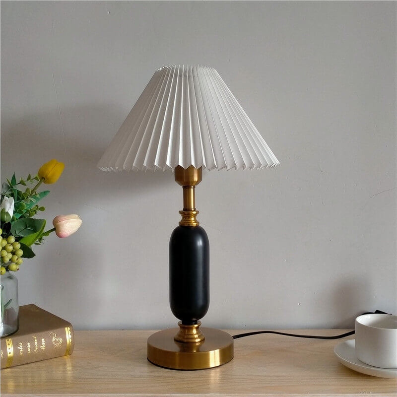 Pleated Shade & Sculpted Column Table Lamp