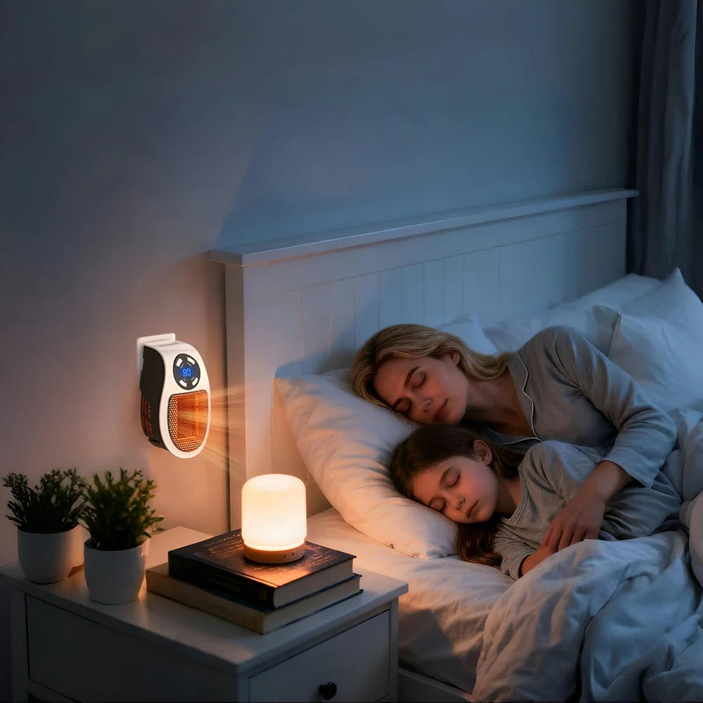 Plug-In Ceramic Heater 350W Adjustable Thermostat & Timer