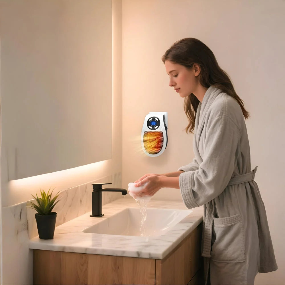 Plug-In Ceramic Heater 350W Adjustable Thermostat & Timer