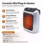Plug-In Ceramic Heater 800W Timer & Auto Shutoff