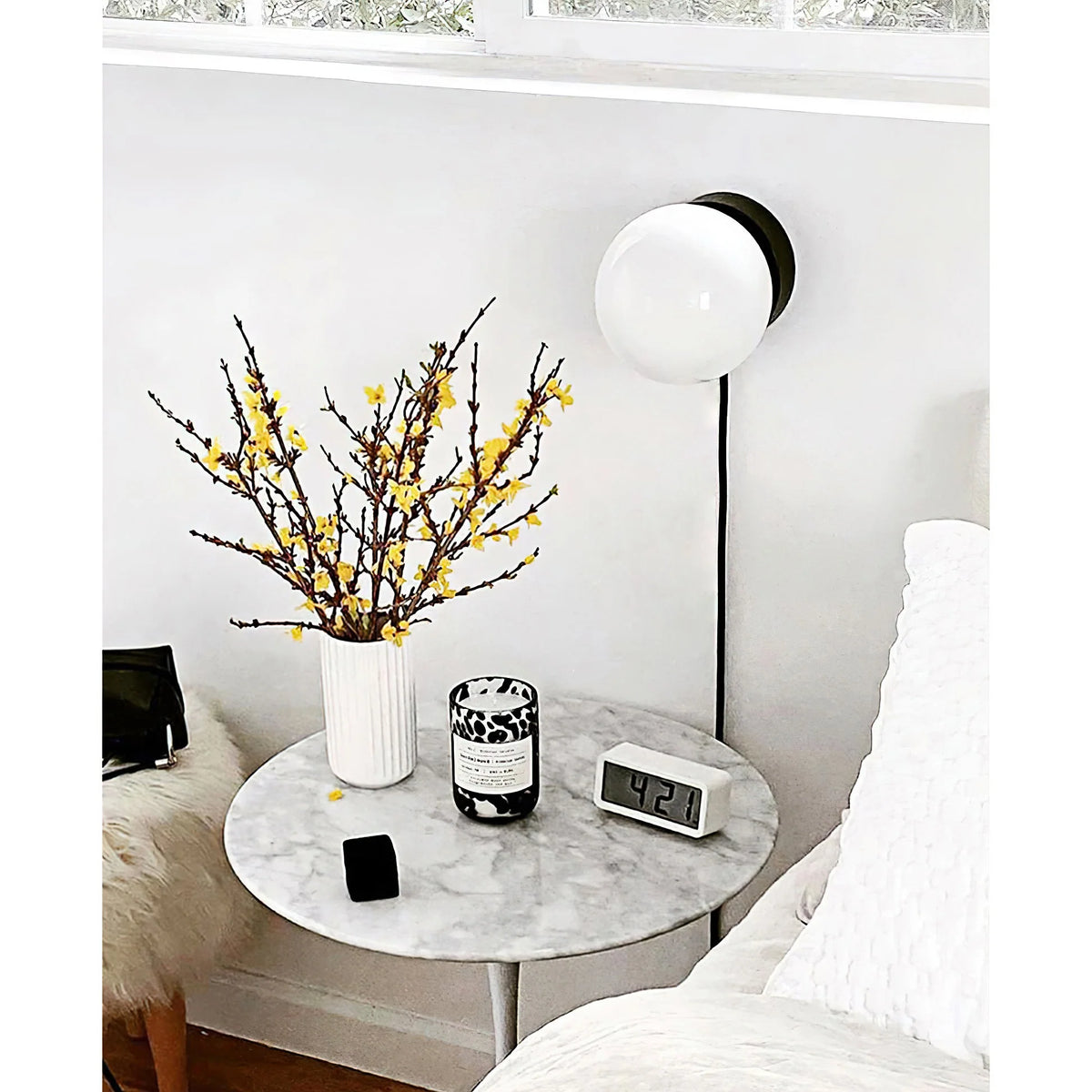 Plug-In Wall Sconce Iron & Glass Dimmer Compatible