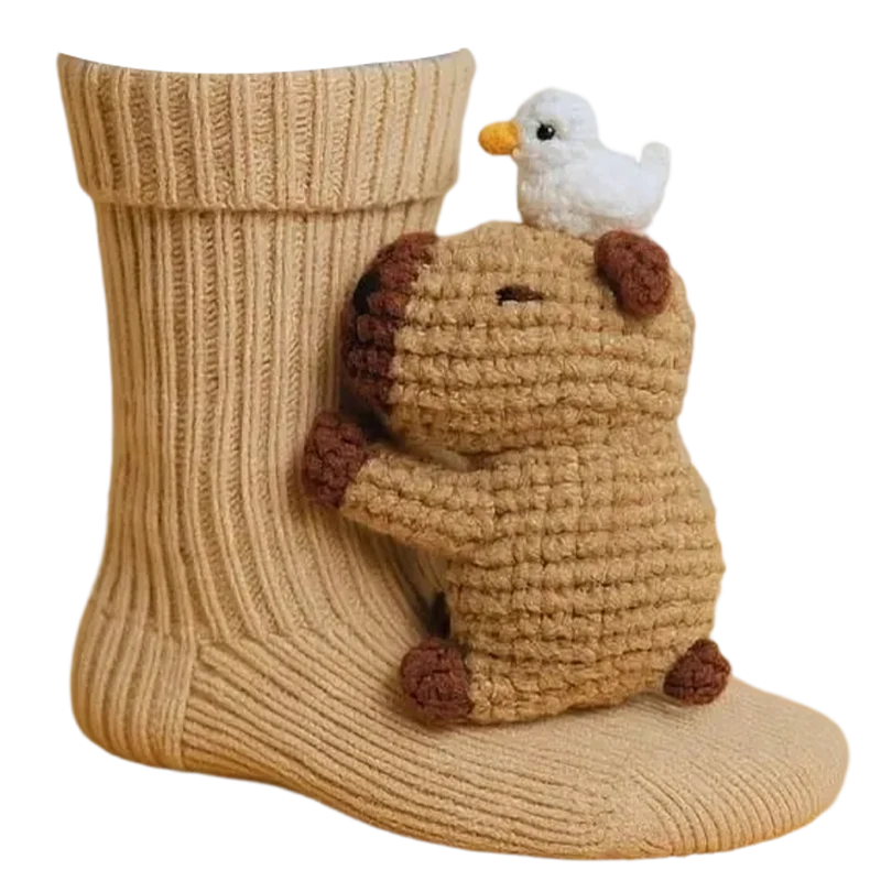 Plush Animal Socks 3D Huggable Plush Lining & Elastic Cuff