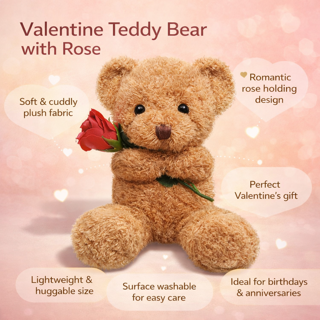 Plush Bear Rose Design Surface Washable