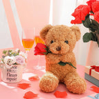 Plush Bear Rose Design Surface Washable