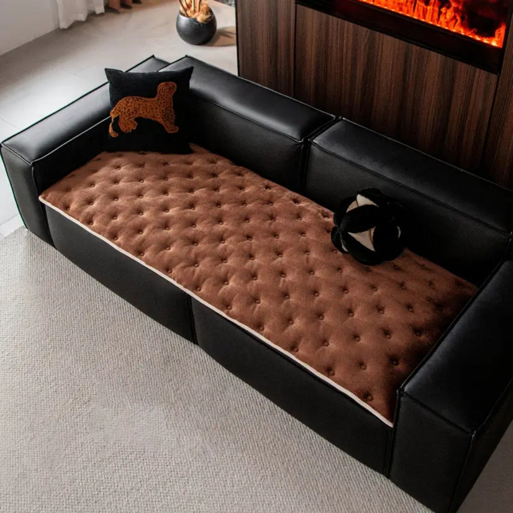 Plush Button-Tufted Microfiber Sofa Cover (Machine Washable)