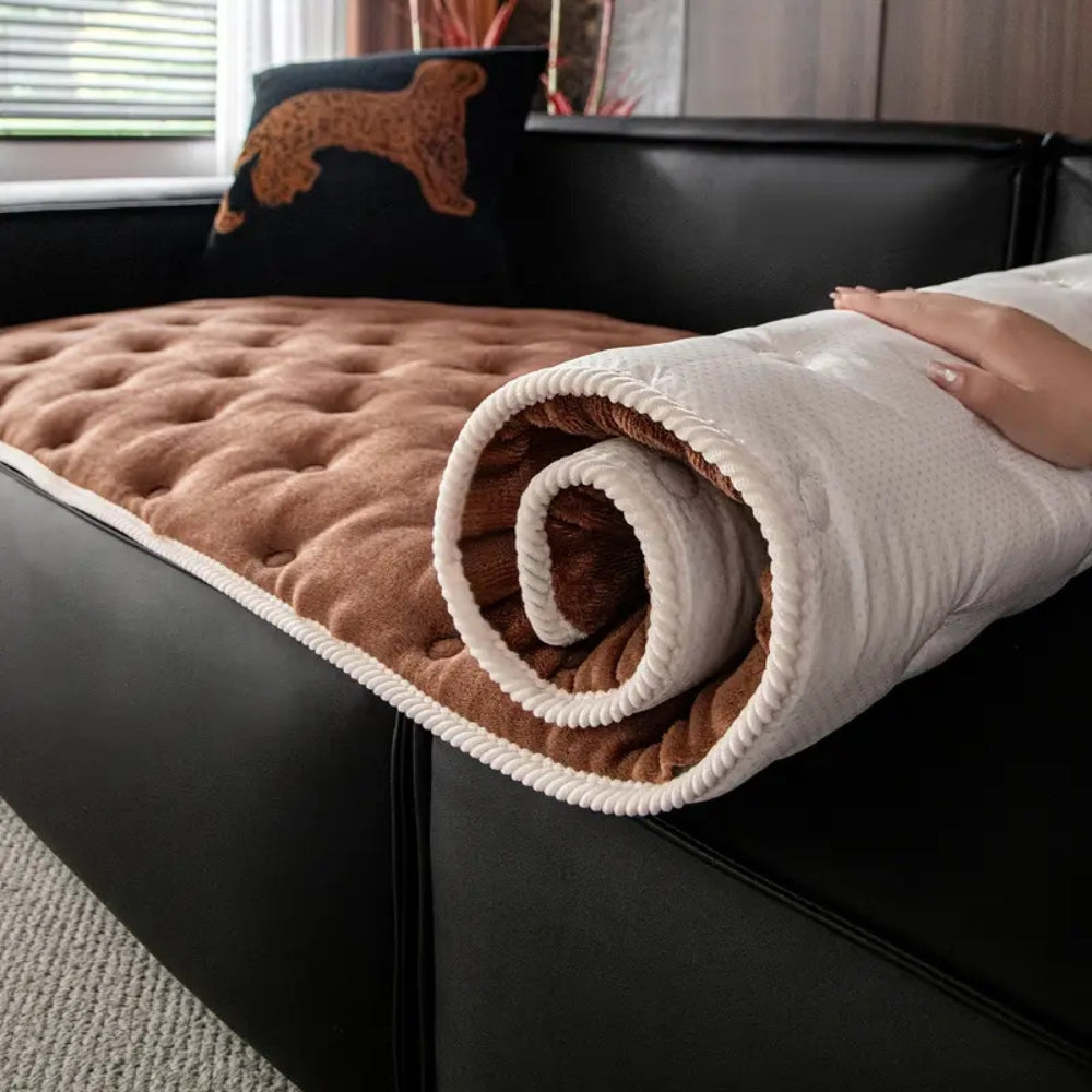 Plush Button-Tufted Microfiber Sofa Cover (Machine Washable)