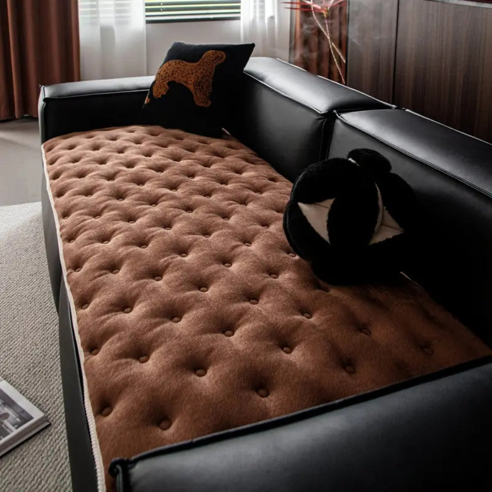 Plush Button-Tufted Microfiber Sofa Cover (Machine Washable)
