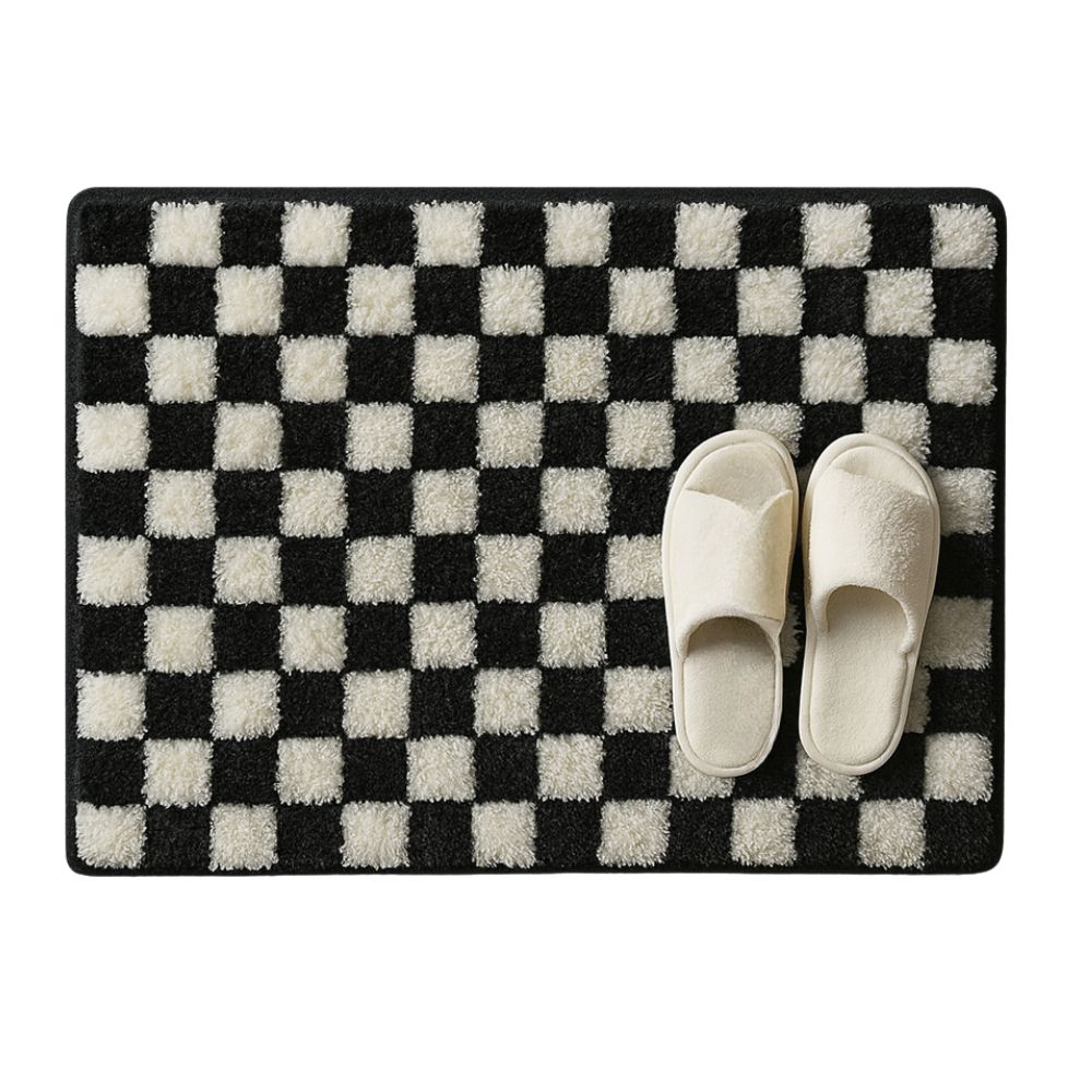 Plush Checkered Microfiber Bath Mat (Non-Slip Backing)