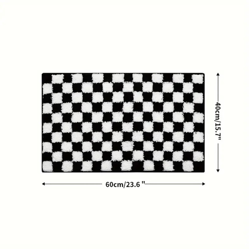 Plush Checkered Microfiber Bath Mat (Non-Slip Backing)