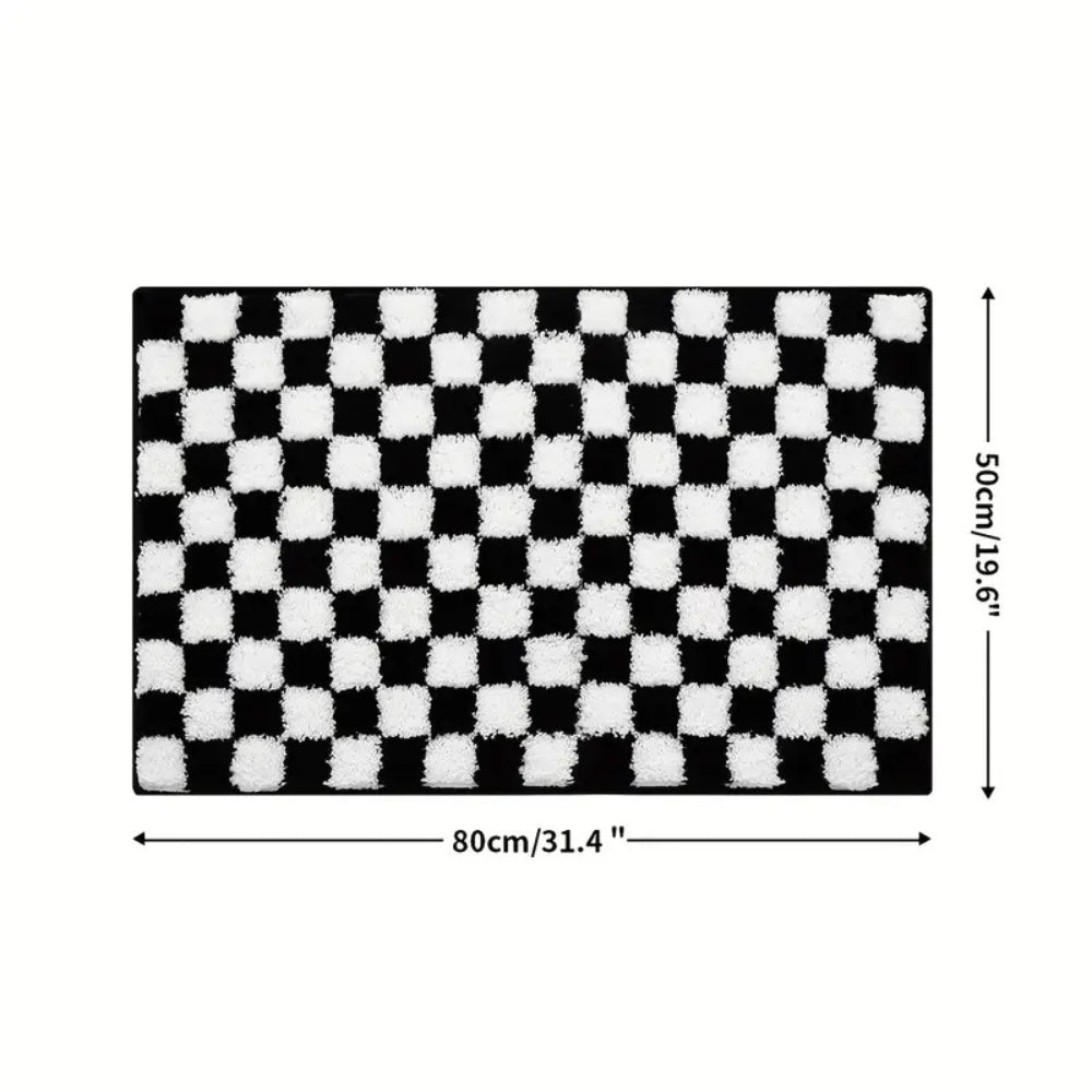 Plush Checkered Microfiber Bath Mat (Non-Slip Backing)