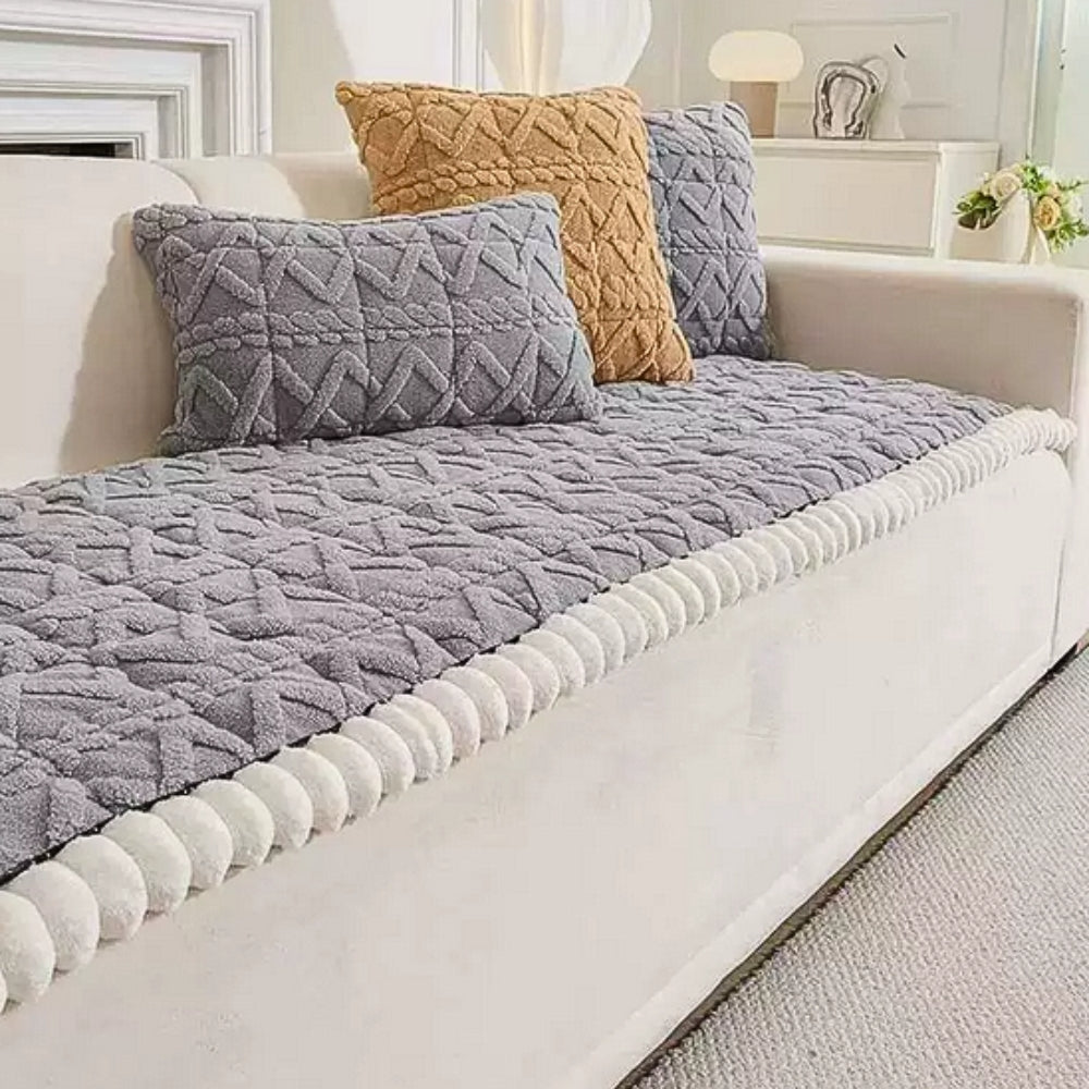 Plush Diamond-Quilted Microfiber Sofa Protector (Anti-Slip Backing)