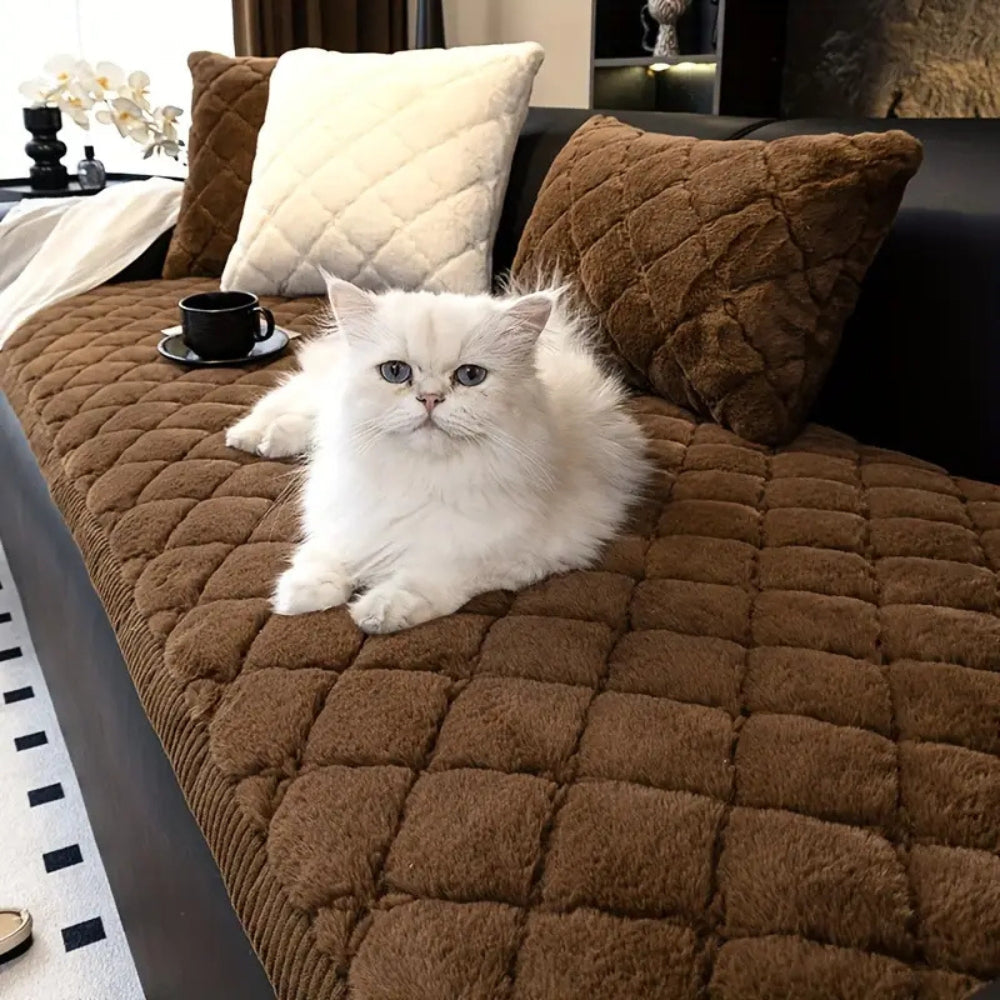 Plush Diamond-Stitched Microfiber Sofa Cover (Non-Slip Backing)