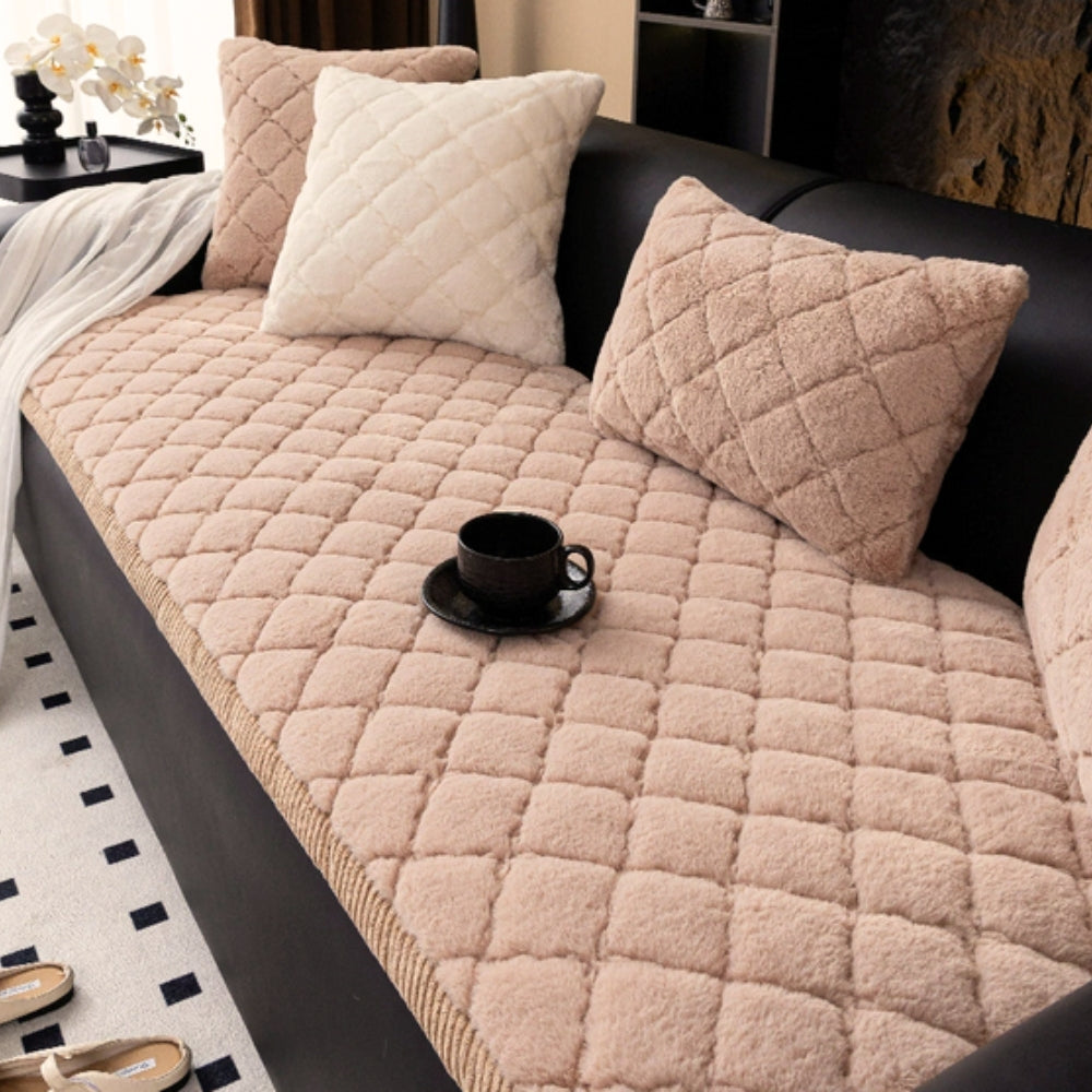 Plush Diamond-Stitched Sofa Cover (Non-Slip Backing, Machine-Washable)