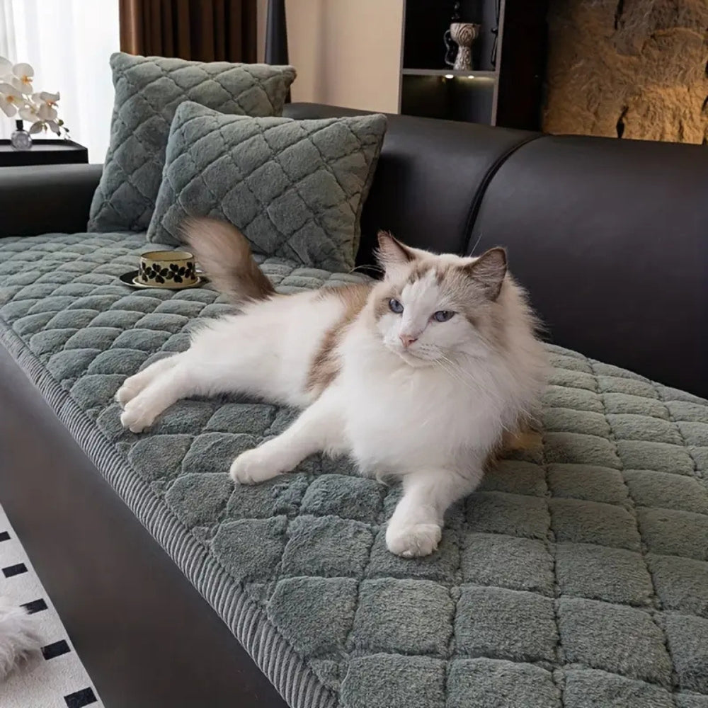 Plush Diamond-Stitched Sofa Cover (Non-Slip Backing, Machine-Washable)