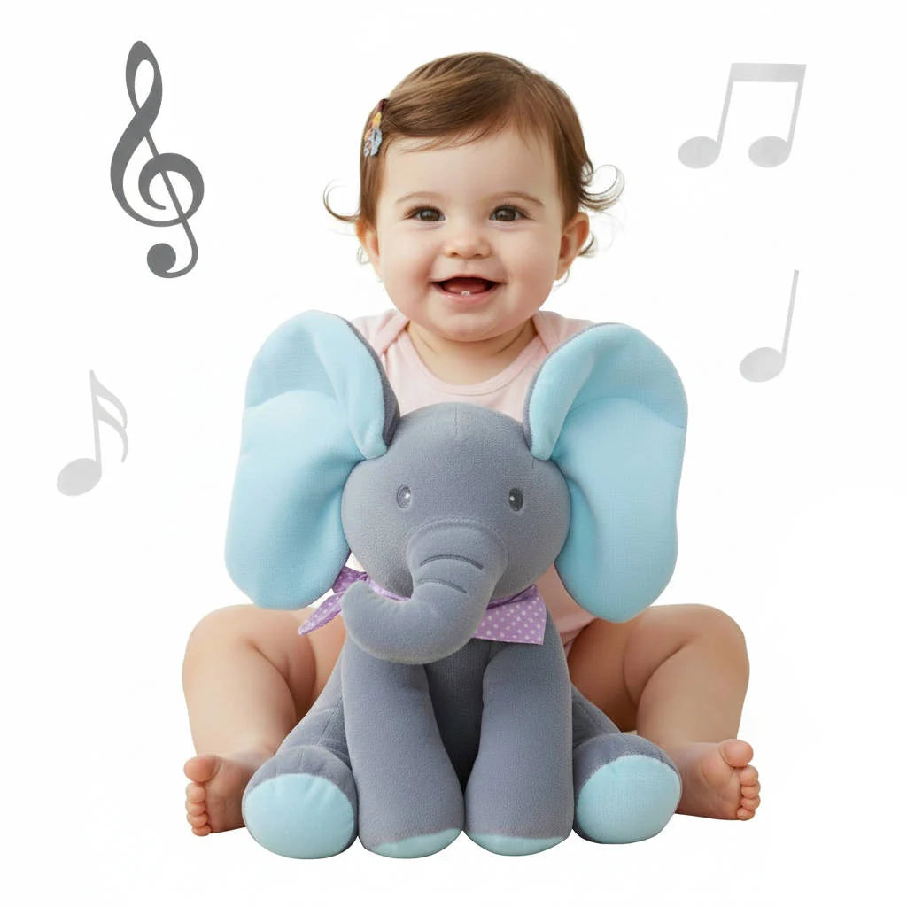 Plush Elephant Toy Foot-Activated Buttons & Animated Ears