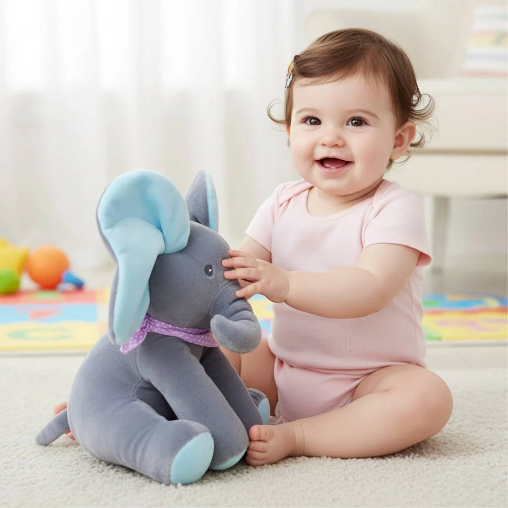 Plush Elephant Toy Foot-Activated Buttons & Animated Ears