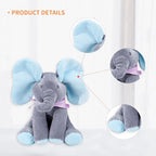 Plush Elephant Toy Foot-Activated Buttons & Animated Ears