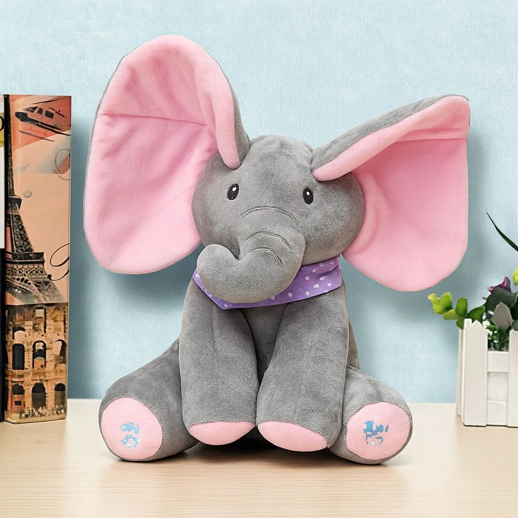 Plush Elephant Toy Peek-A-Boo Ears & Foot-Activated Sounds
