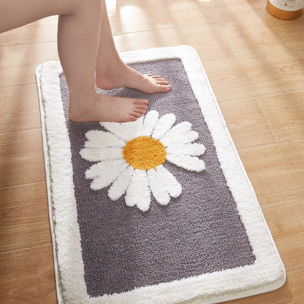Plush Floral Microfiber Non-Slip Bath Mat (Machine Washable)