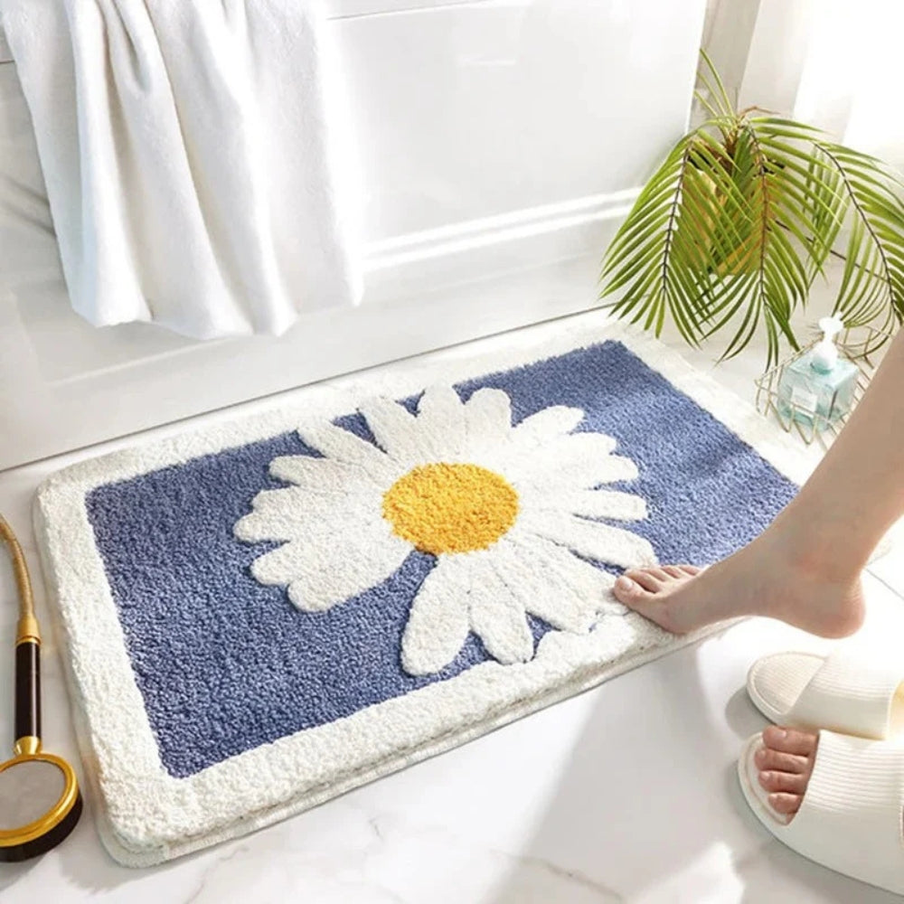 Plush Floral Microfiber Non-Slip Bath Mat (Machine Washable)
