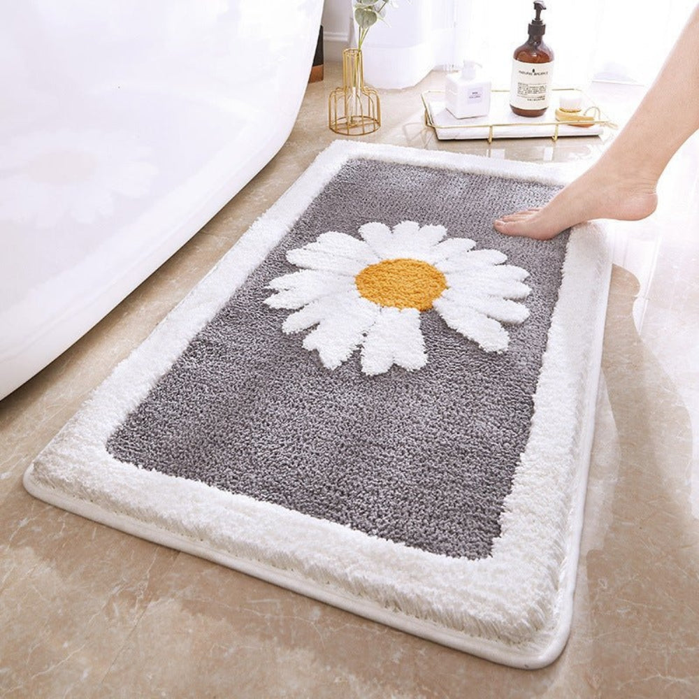 Plush Floral Microfiber Non-Slip Bath Mat (Machine Washable)