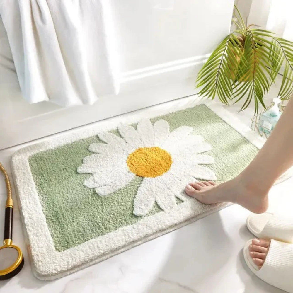 Plush Floral Microfiber Non-Slip Bath Mat (Machine Washable)