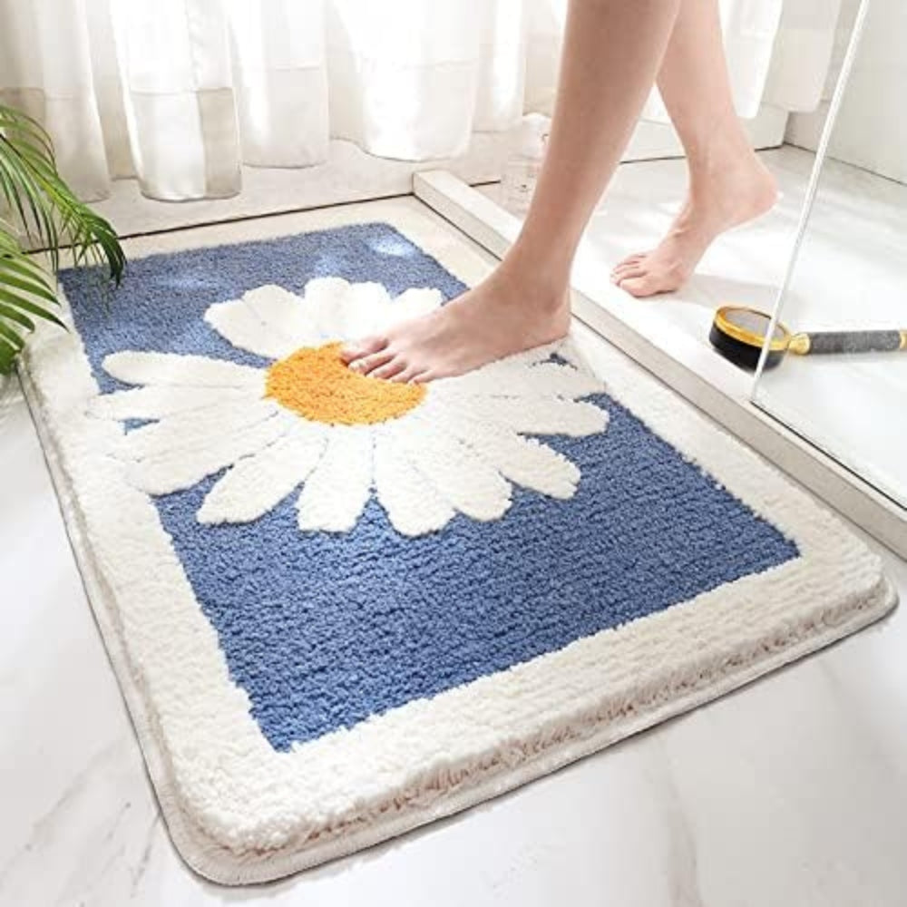 Plush Floral Microfiber Non-Slip Bath Mat (Machine Washable)