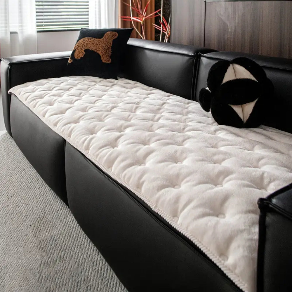 Plush Microfiber Button-Tufted Sofa Cover (Machine-Washable)