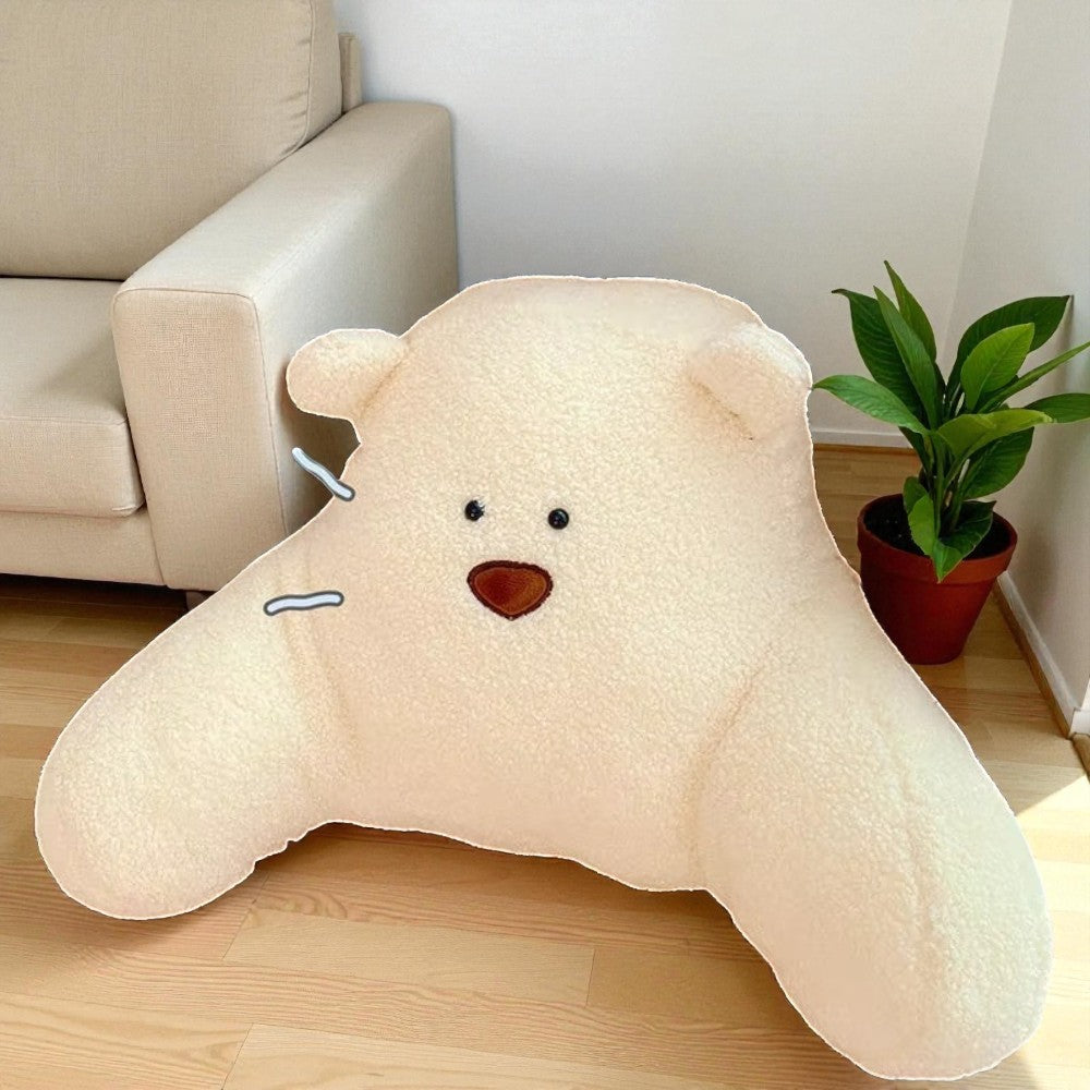 Plush Microfiber & Cotton-Filled Waist Backrest Cushion (Teddy-Shaped)