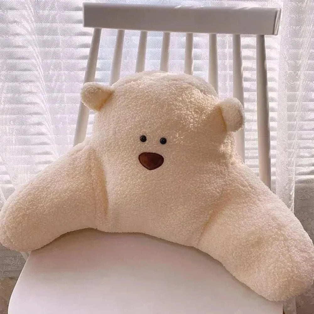 Plush Microfiber & Cotton-Filled Waist Backrest Cushion (Teddy-Shaped)