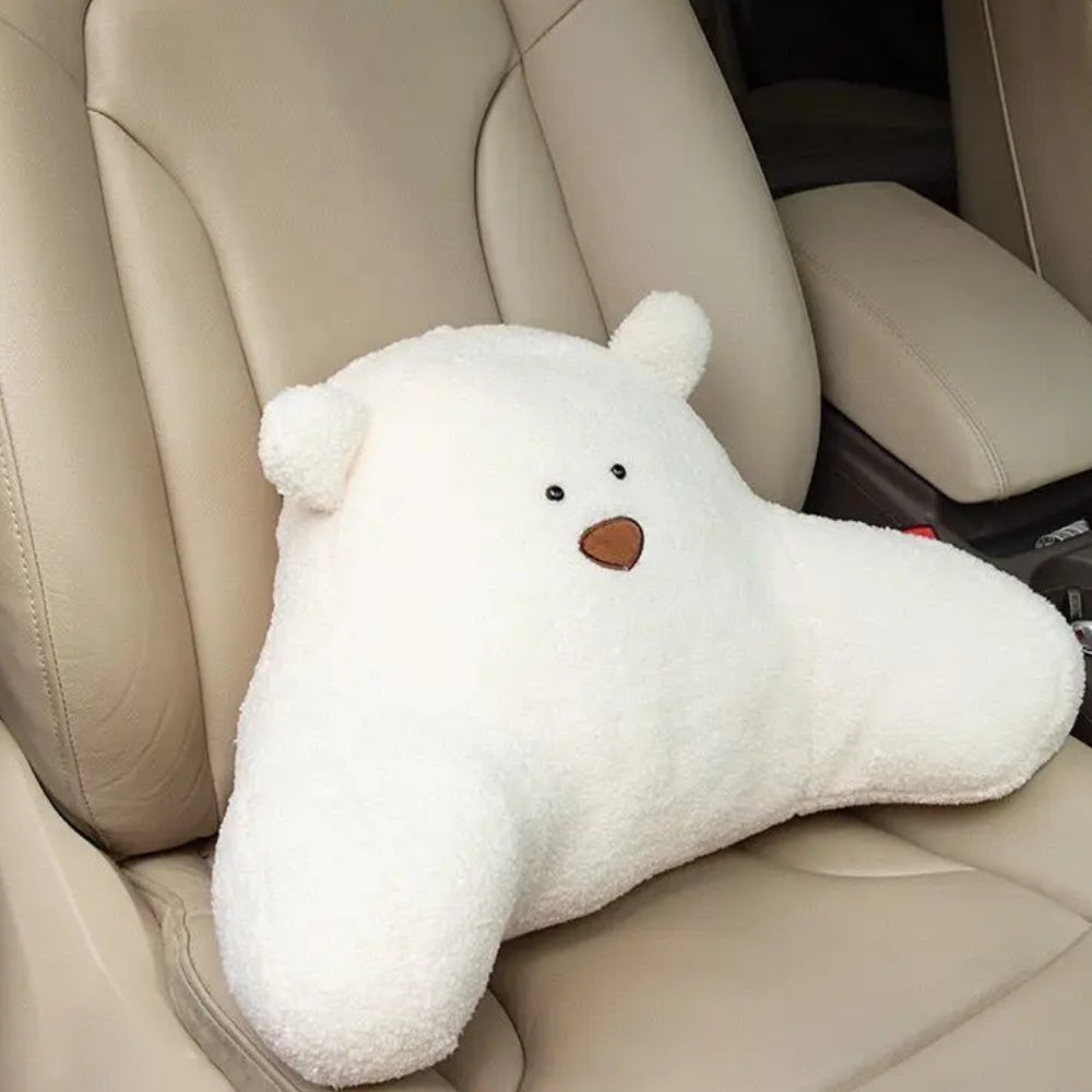 Plush Microfiber & Cotton-Filled Waist Backrest Cushion (Teddy-Shaped)