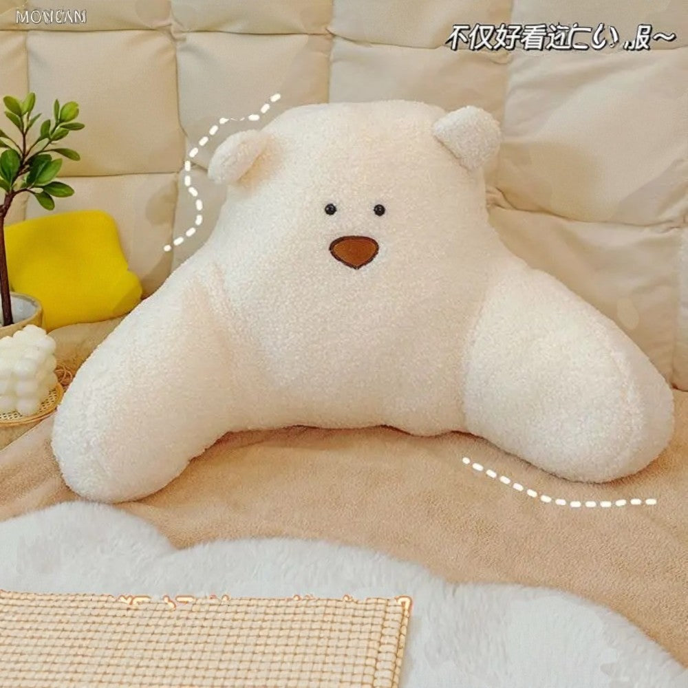 Plush Microfiber & Cotton-Filled Waist Backrest Cushion (Teddy-Shaped)