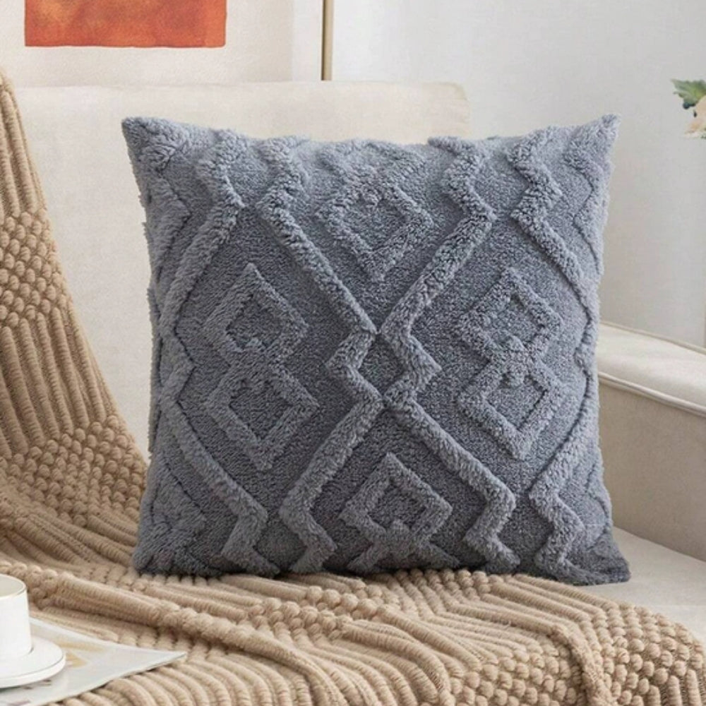 Plush Microfiber Diamond-Pattern Cushion Cover (18x18 in)