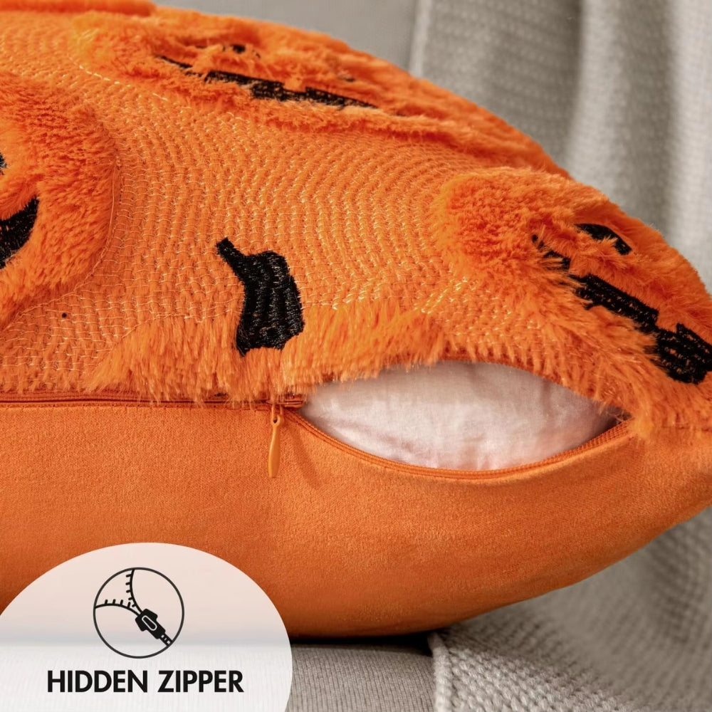 Plush Microfiber Machine-Washable Pumpkin Cushion Cover (18x18 in)