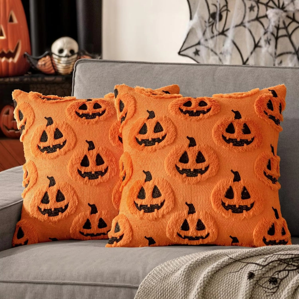 Plush Microfiber Machine-Washable Pumpkin Cushion Cover (18x18 in)