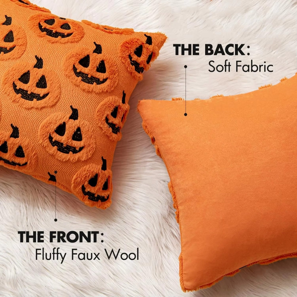 Plush Microfiber Machine-Washable Pumpkin Cushion Cover (18x18 in)
