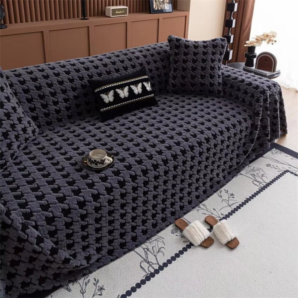 Plush Microfiber Non-Slip Houndstooth Sofa Cover