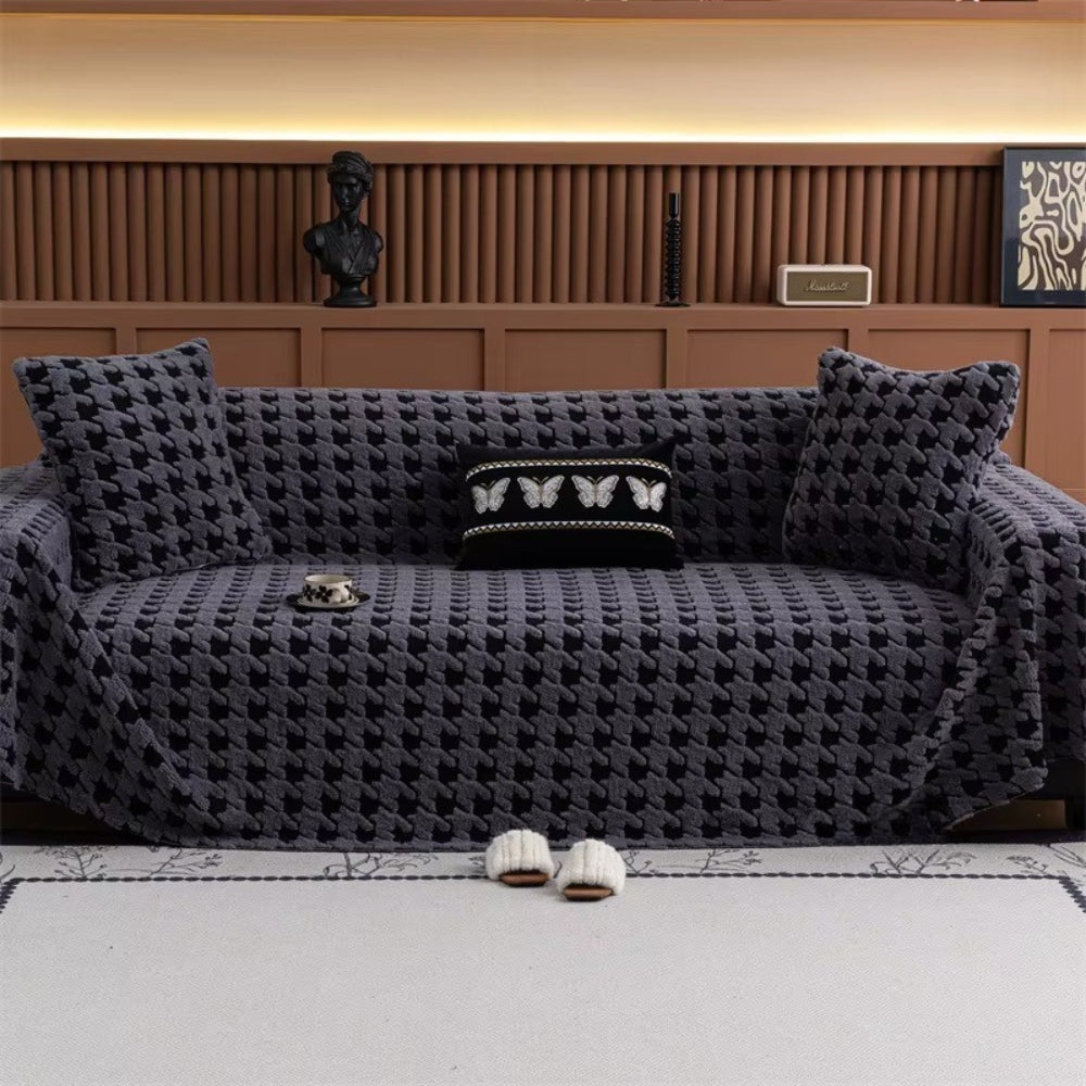 Plush Microfiber Non-Slip Houndstooth Sofa Cover