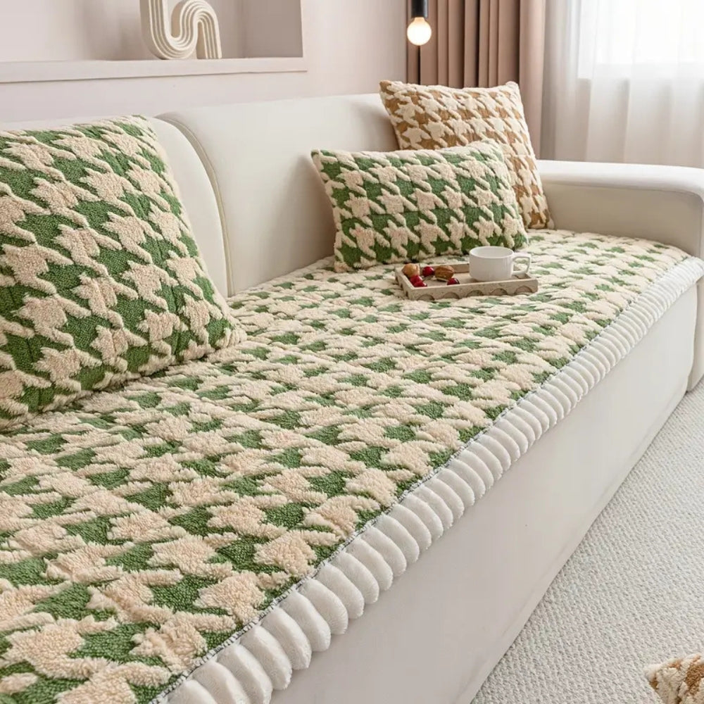 Plush Microfiber Ruffle-Trim Non-Slip Sofa & Cushion Cover (Machine Washable)