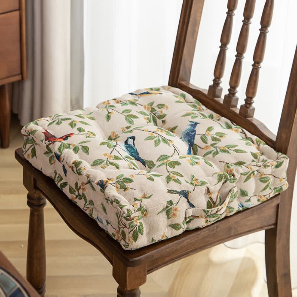Plush Microfiber Whimsical Bird & Leaf Chair Cushion (16.5x16.5x4 in)
